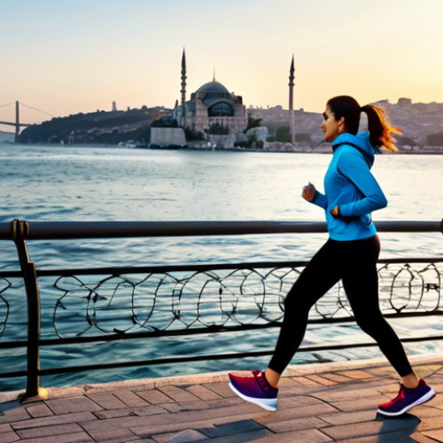 Home 5 헬스트레이너 개인 브랜딩 방법 - **Prompt:** A vibrant Turkish woman in stylish sportswear, jogging along the Bosphorus at sunrise, I...